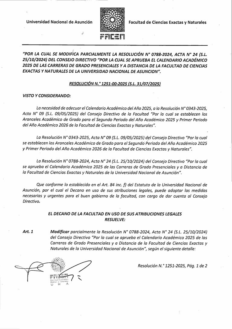 Modificaciones en los calendarios de grado de la FACEN – UNA